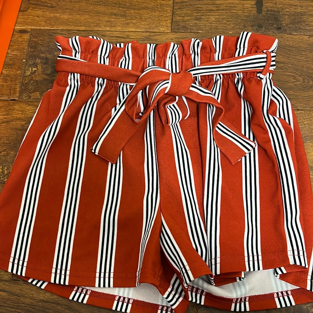 Rue 21 high waist bag shorts. Red, white, and back. Size small